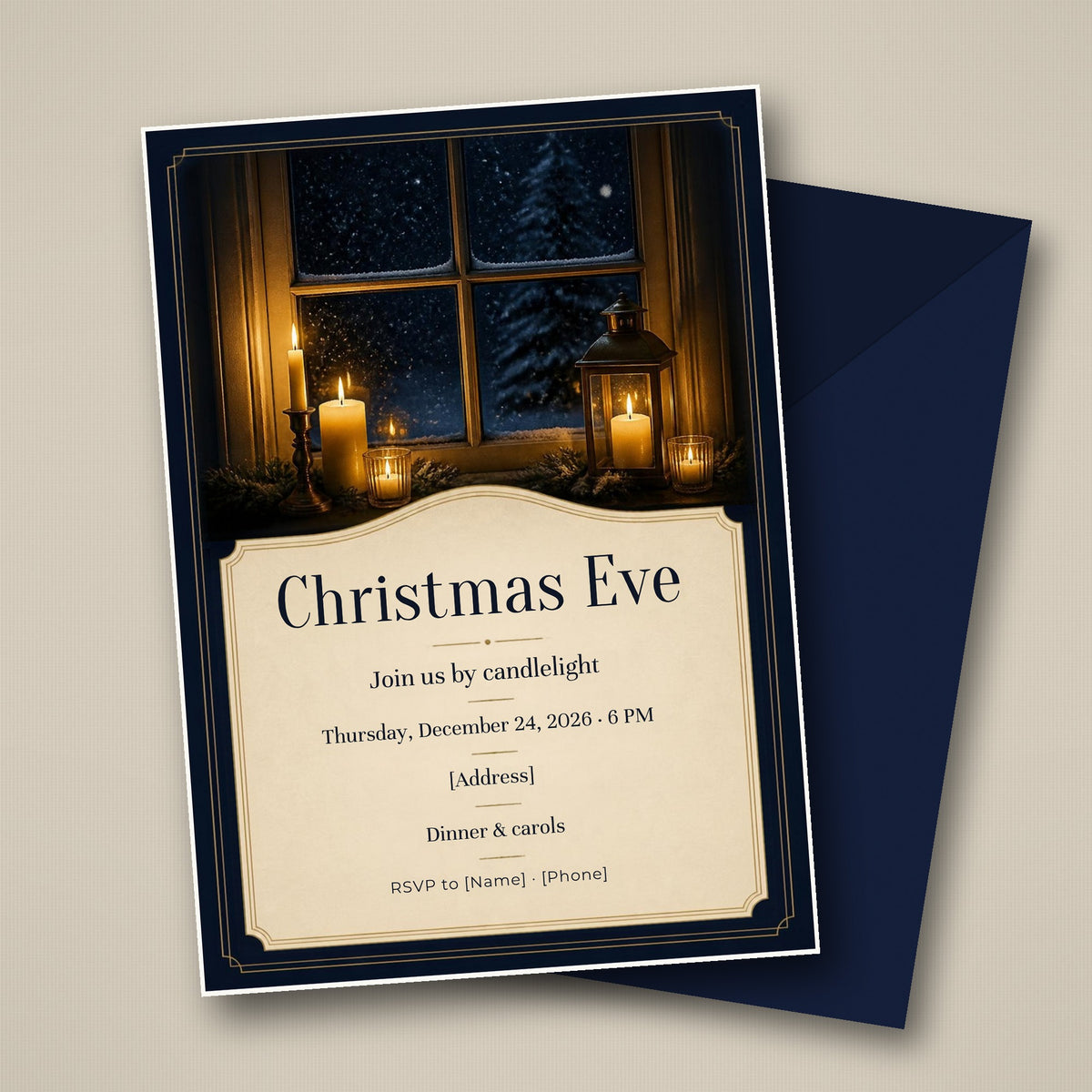 Christmas Eve Candlelight Invitation – Editable Canva Template