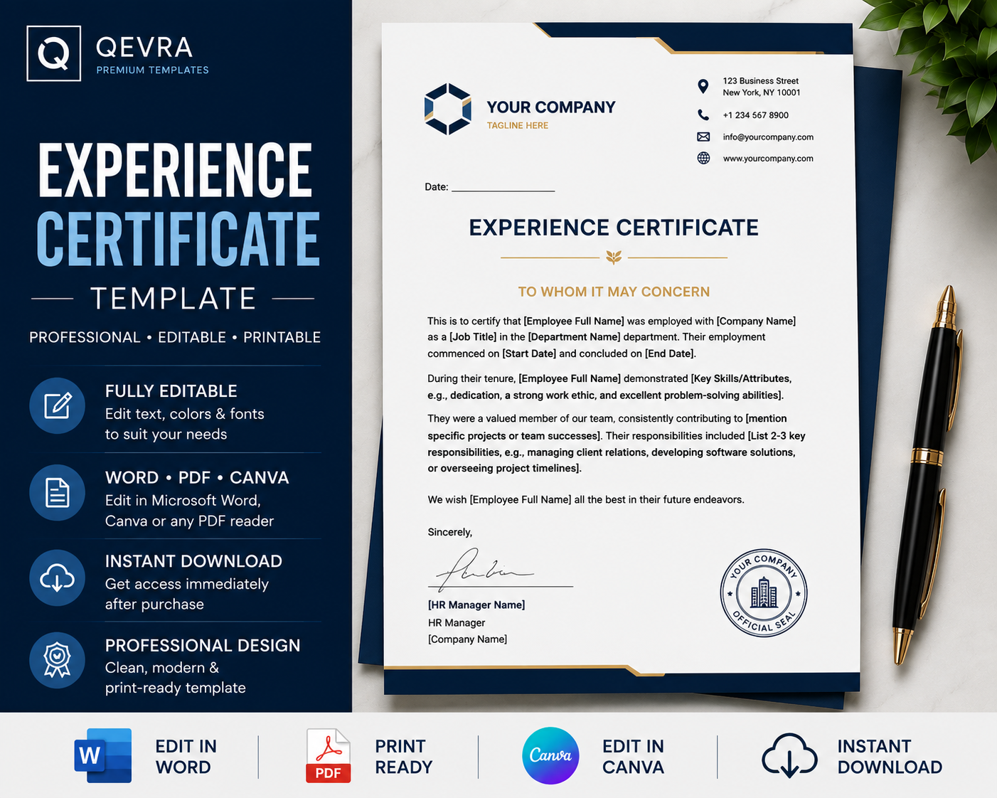Experience Certificate Template | Editable Word, PDF & Canva