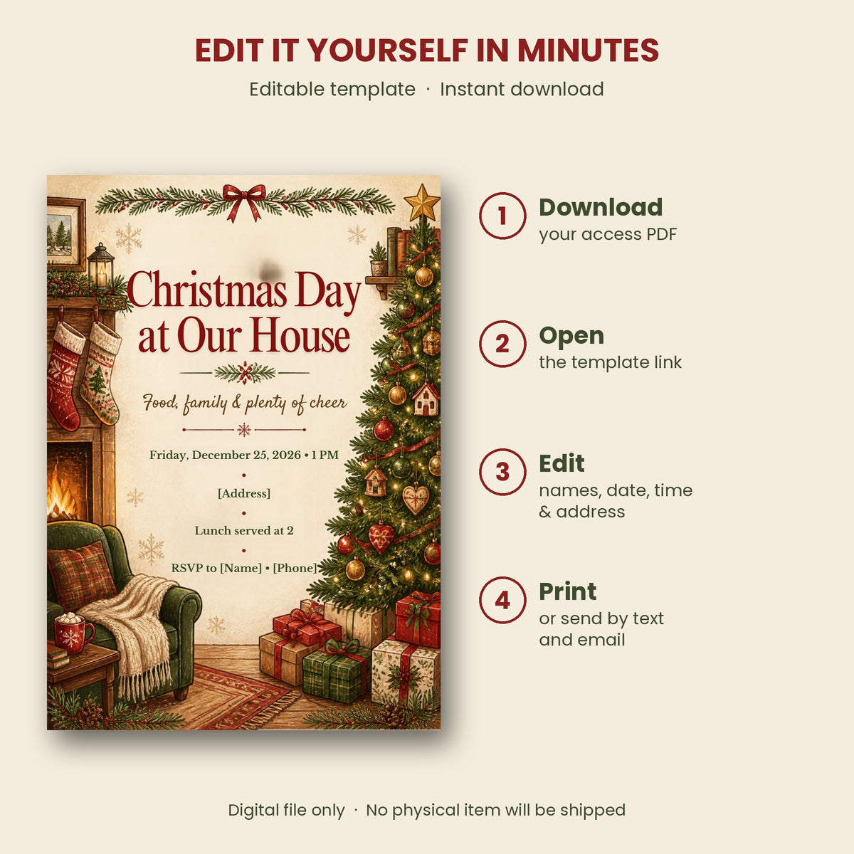 Family Christmas Day Invitation – Editable Canva Template