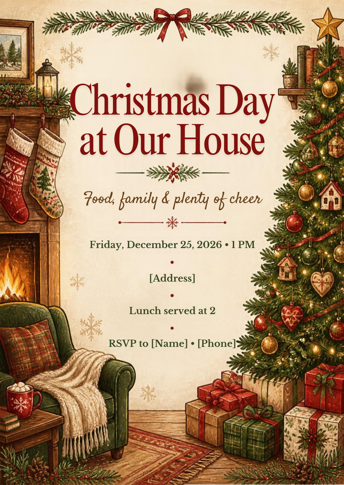 Family Christmas Day Invitation – Editable Canva Template