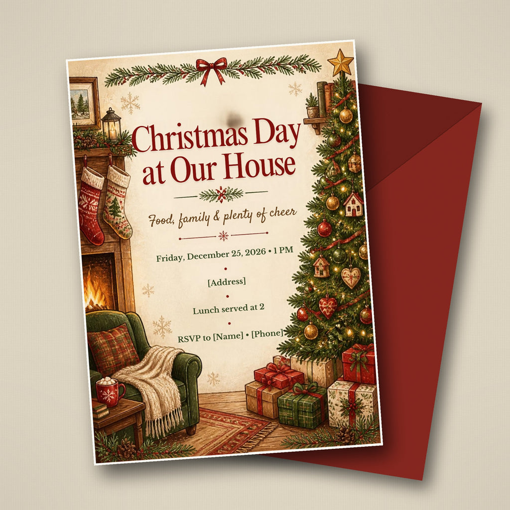Family Christmas Day Invitation – Editable Canva Template