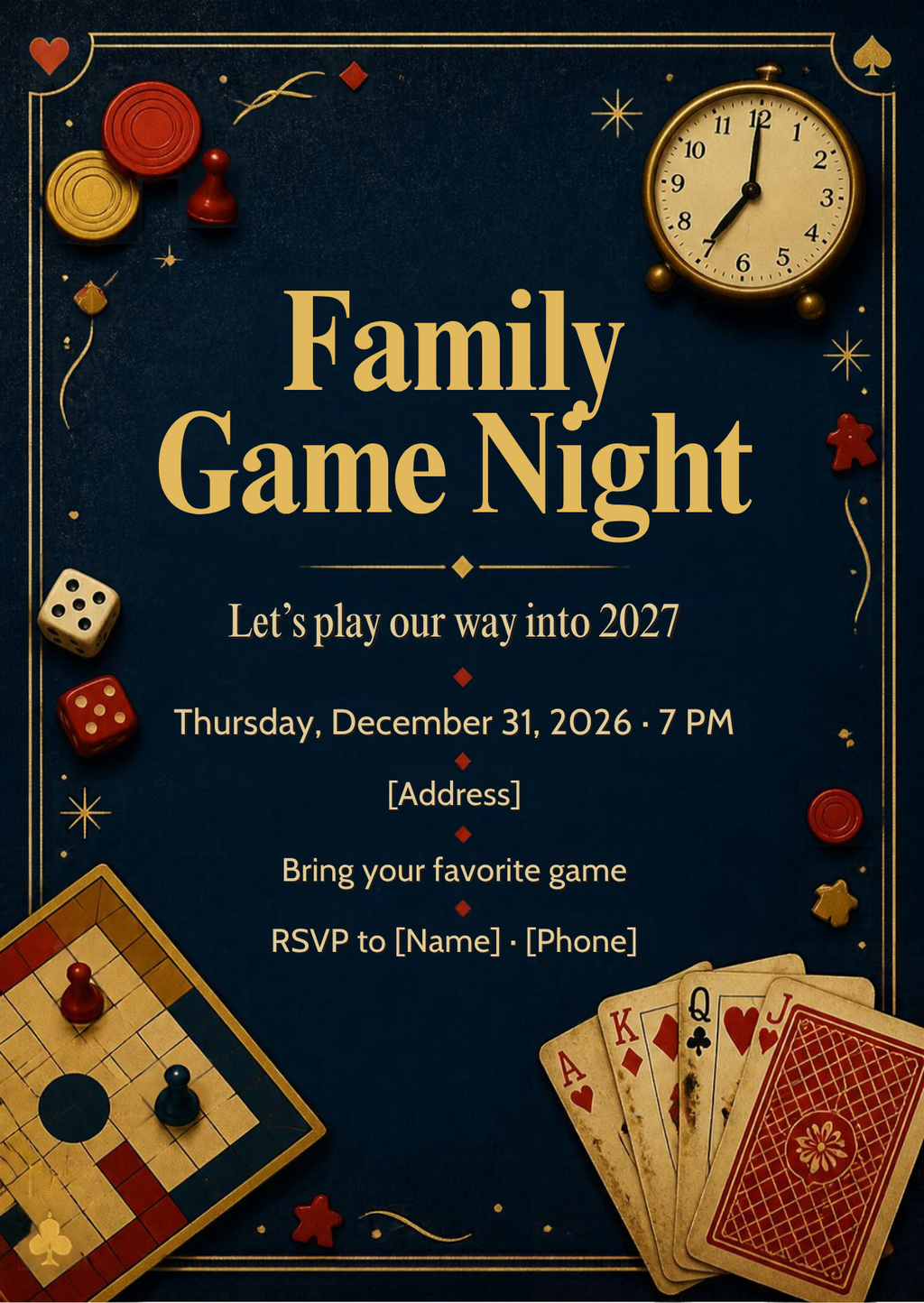 Family Game Night New Year's Eve Invitation – Editable Canva Template