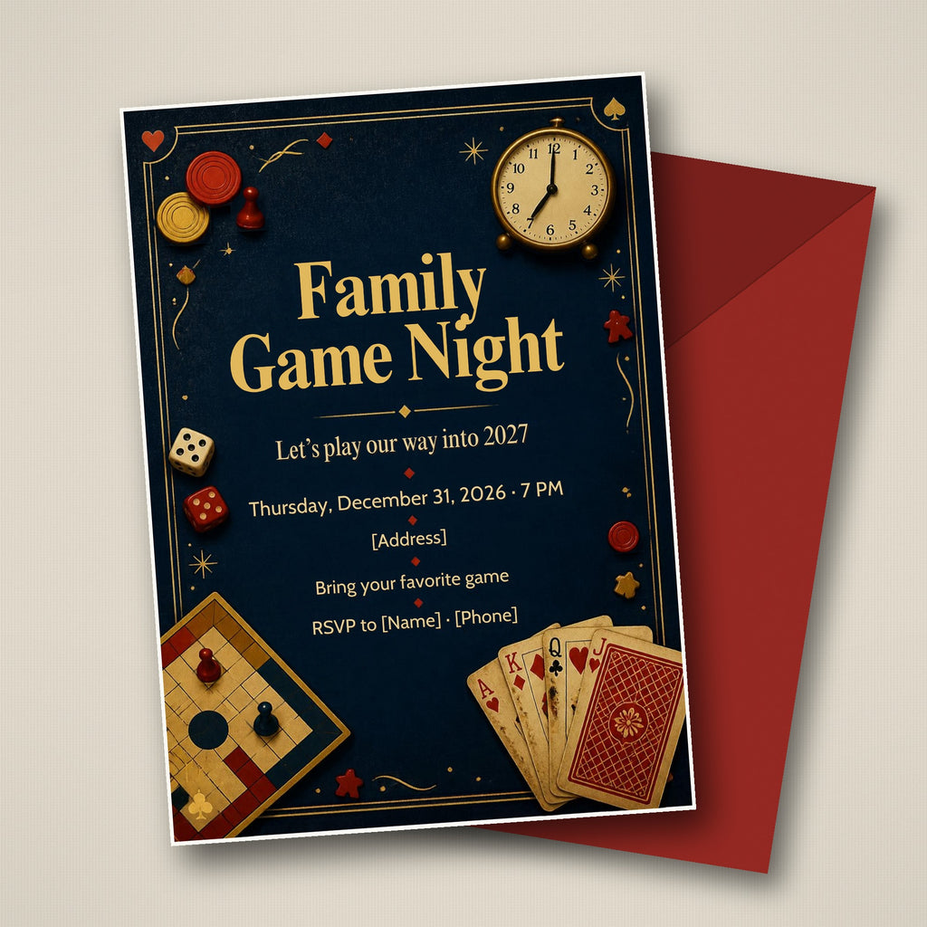 Family Game Night New Year's Eve Invitation – Editable Canva Template