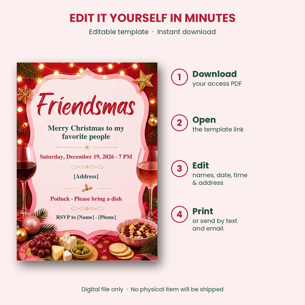 Friendsmas Christmas Party Invitation – Editable Canva Template