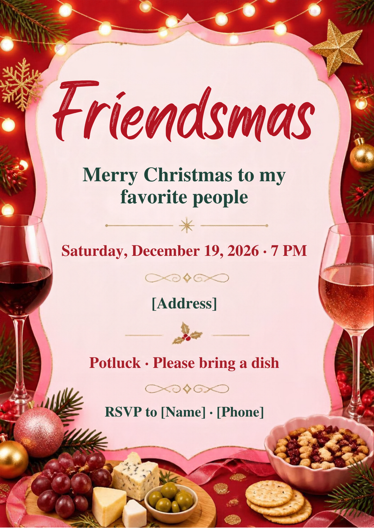 Friendsmas Christmas Party Invitation – Editable Canva Template