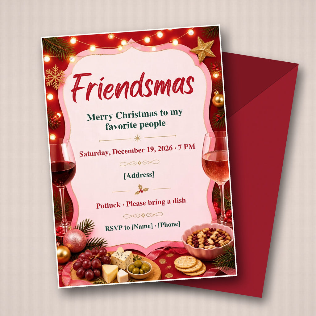 Friendsmas Christmas Party Invitation – Editable Canva Template