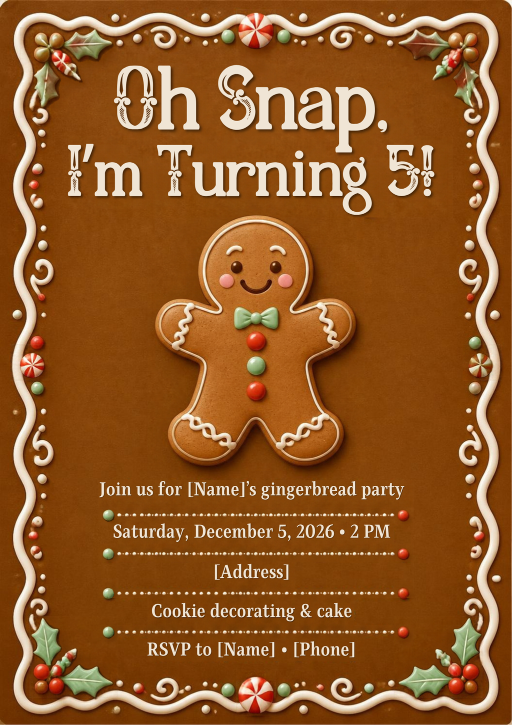 Gingerbread Birthday Party Invitation – Editable Canva Template