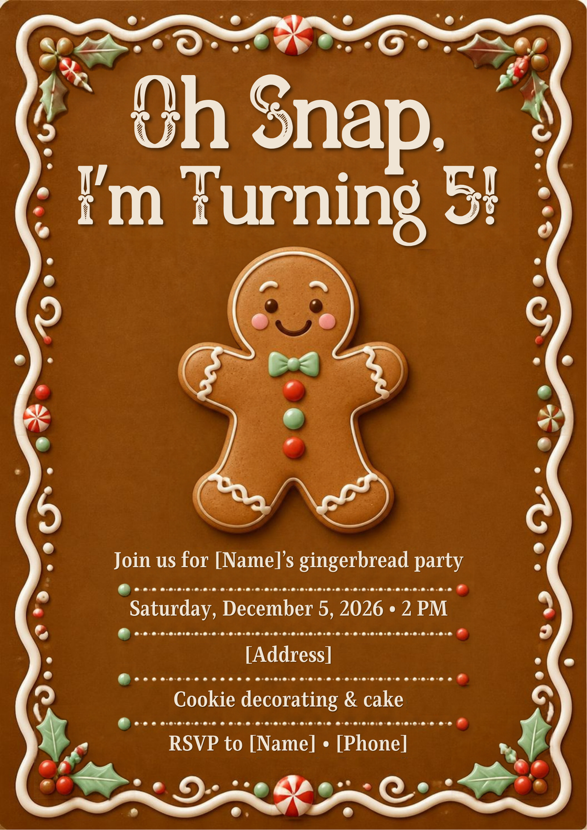 Gingerbread Birthday Party Invitation – Editable Canva Template