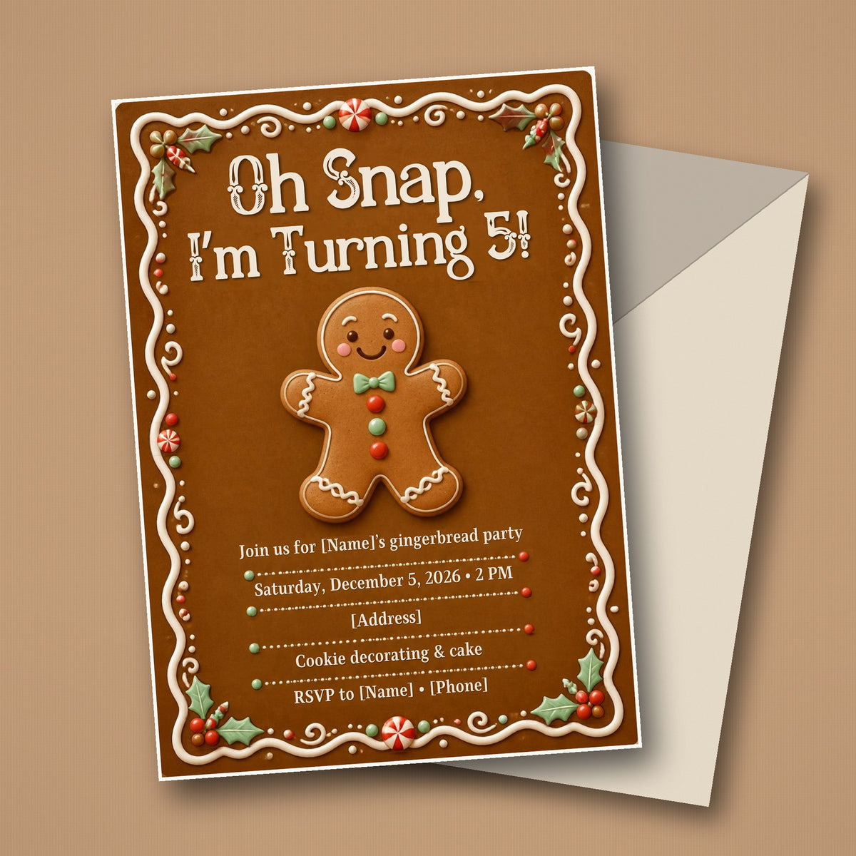 Gingerbread Birthday Party Invitation – Editable Canva Template