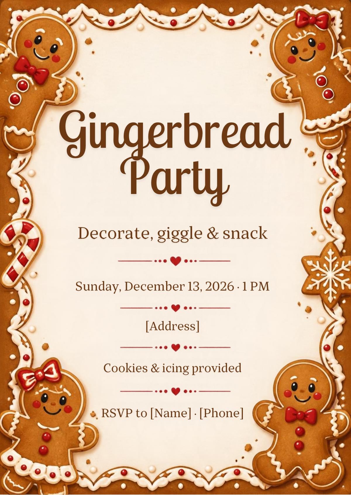 Gingerbread Kids Christmas Party Invitation – Editable Canva Template
