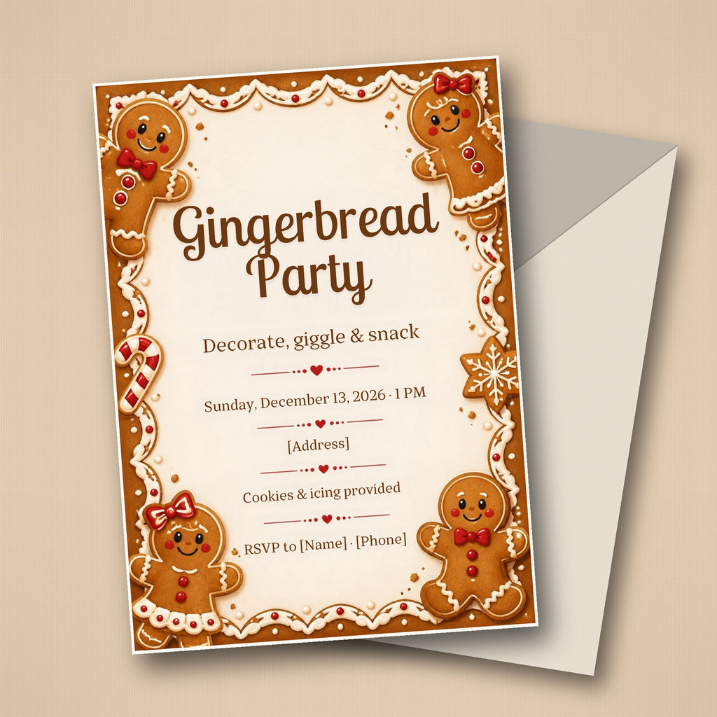 Gingerbread Kids Christmas Party Invitation – Editable Canva Template