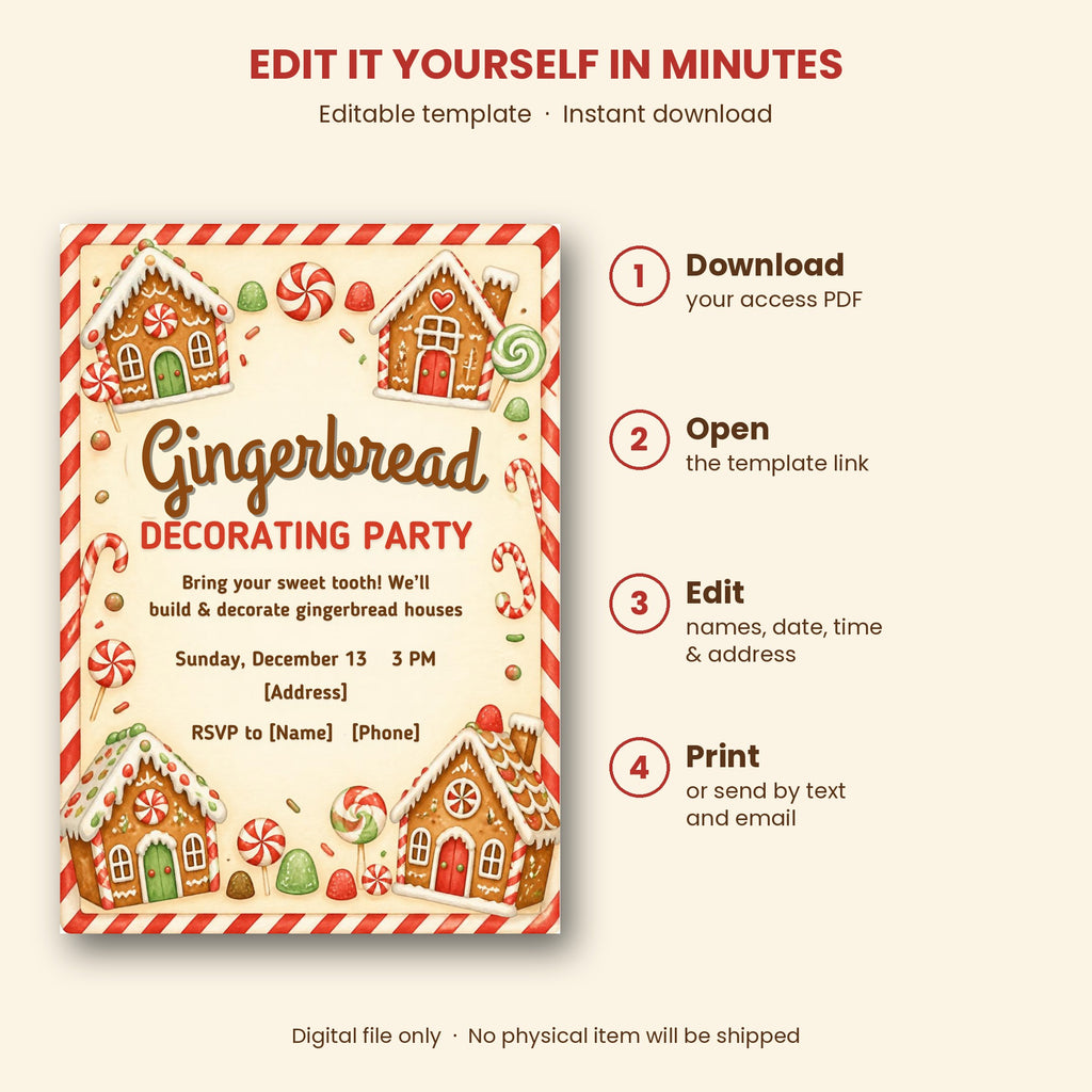 Gingerbread Decorating Party Invitation – Editable Canva Template