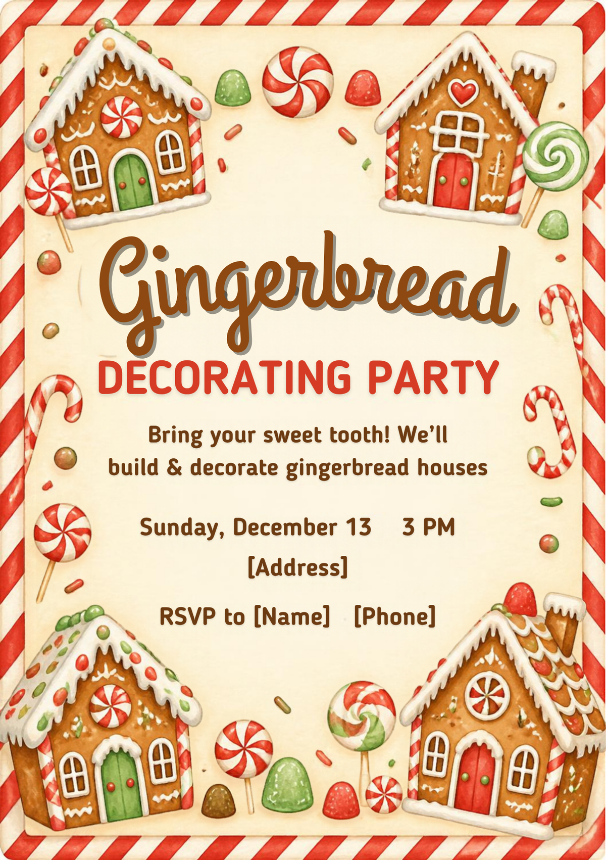 Gingerbread Decorating Party Invitation – Editable Canva Template