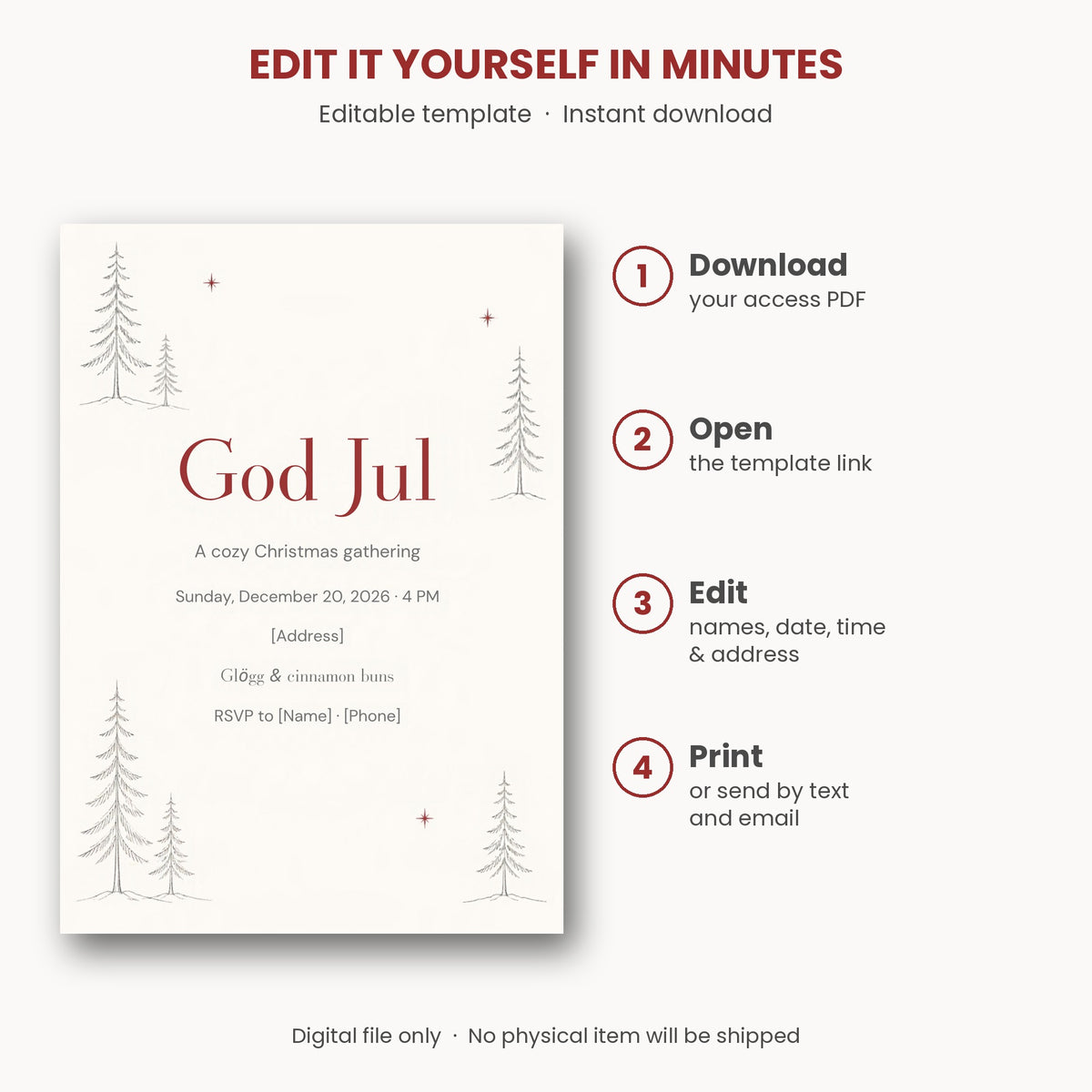 Nordic God Jul Christmas Invitation – Editable Canva Template