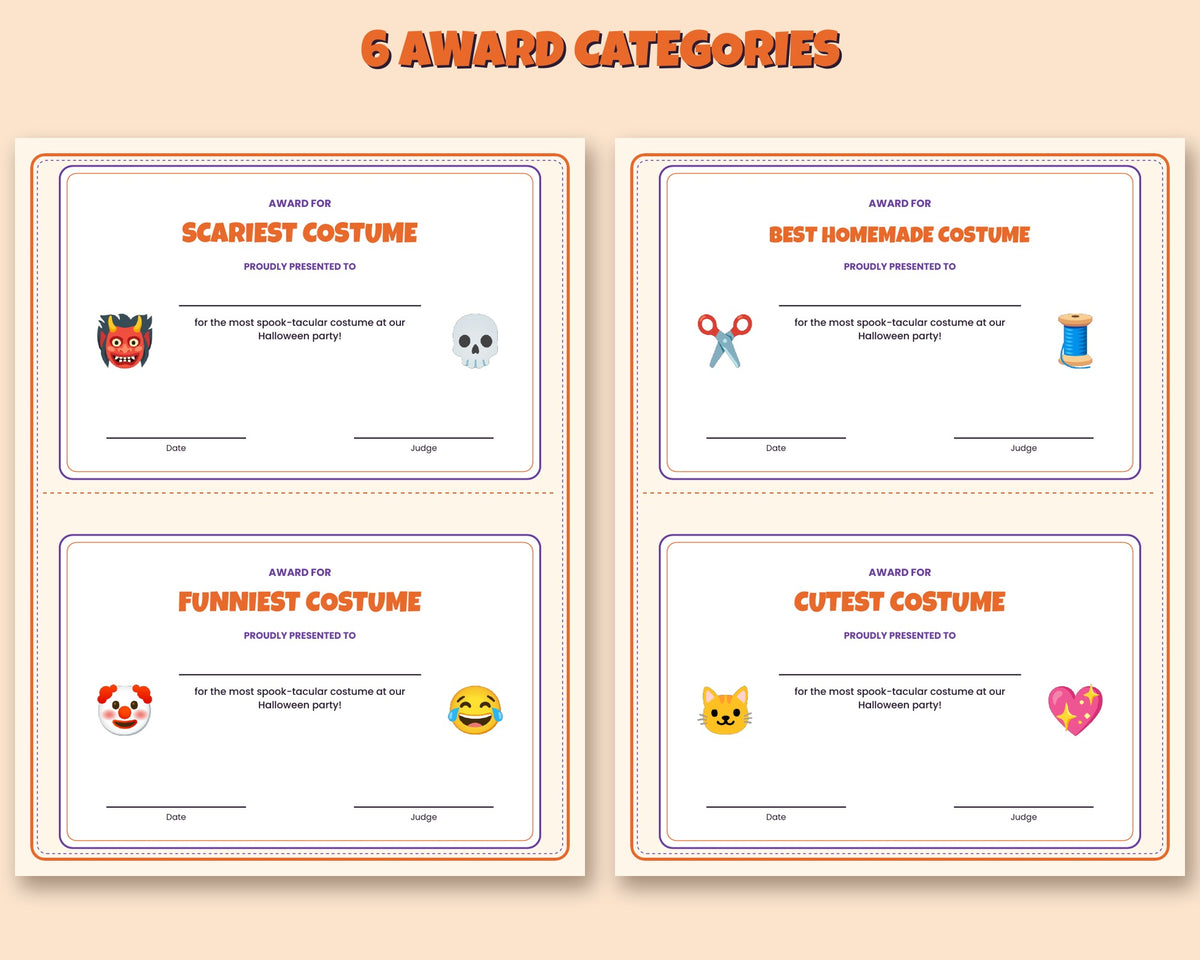 Halloween costume contest kit – printable vote sign, ballots and award certificates – preview 2
