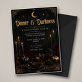 Gothic Halloween dinner party invitation – editable Canva template with black candles, roses and gold
