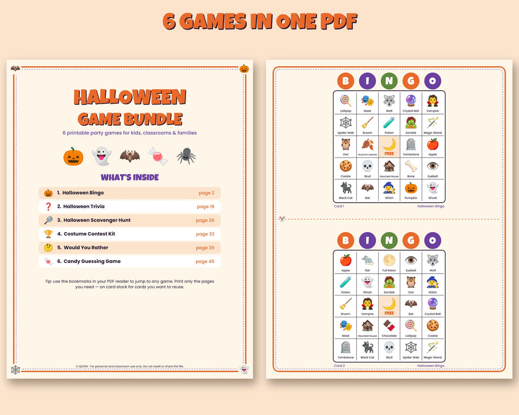 Halloween game bundle – 6 printable party games: bingo, trivia, scavenger hunt, costume contest and more – preview 3