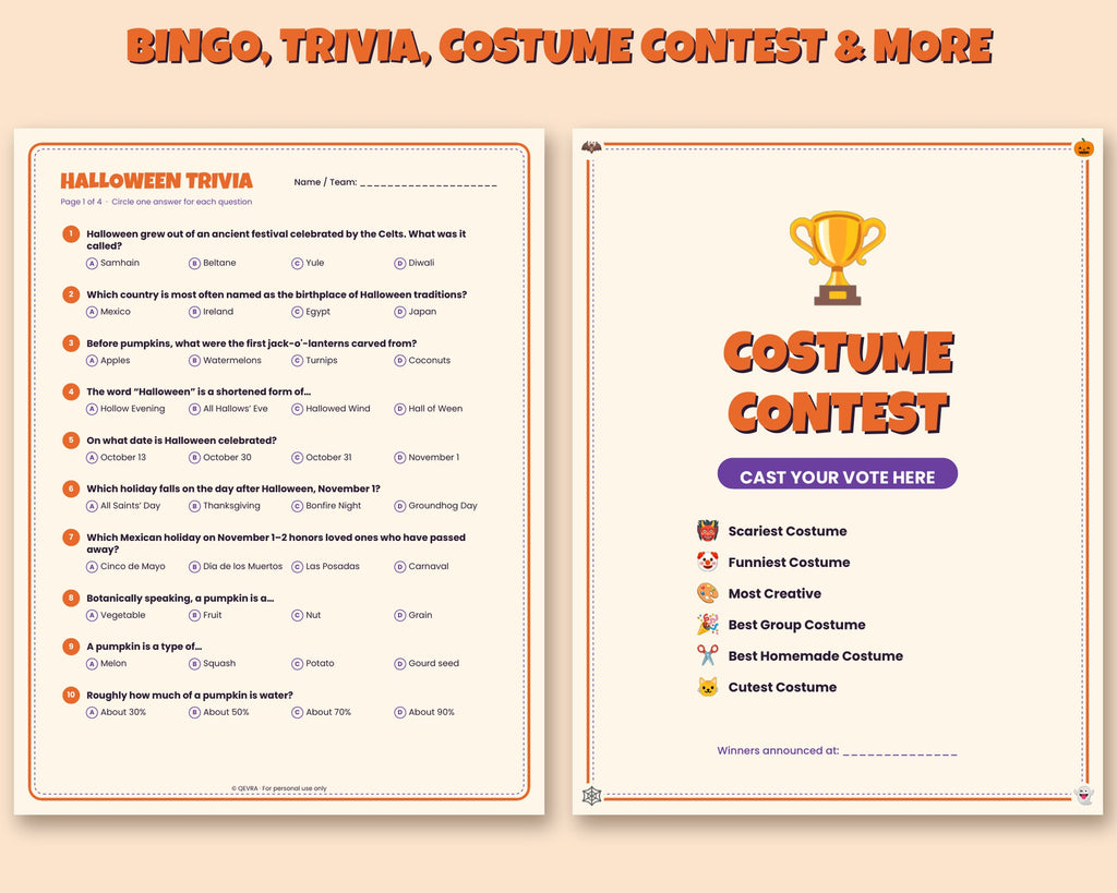 Halloween game bundle – 6 printable party games: bingo, trivia, scavenger hunt, costume contest and more – preview 2