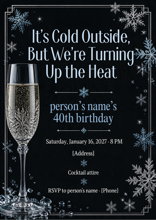 40th Birthday Winter Cocktail Party Invitation – Editable Canva Template
