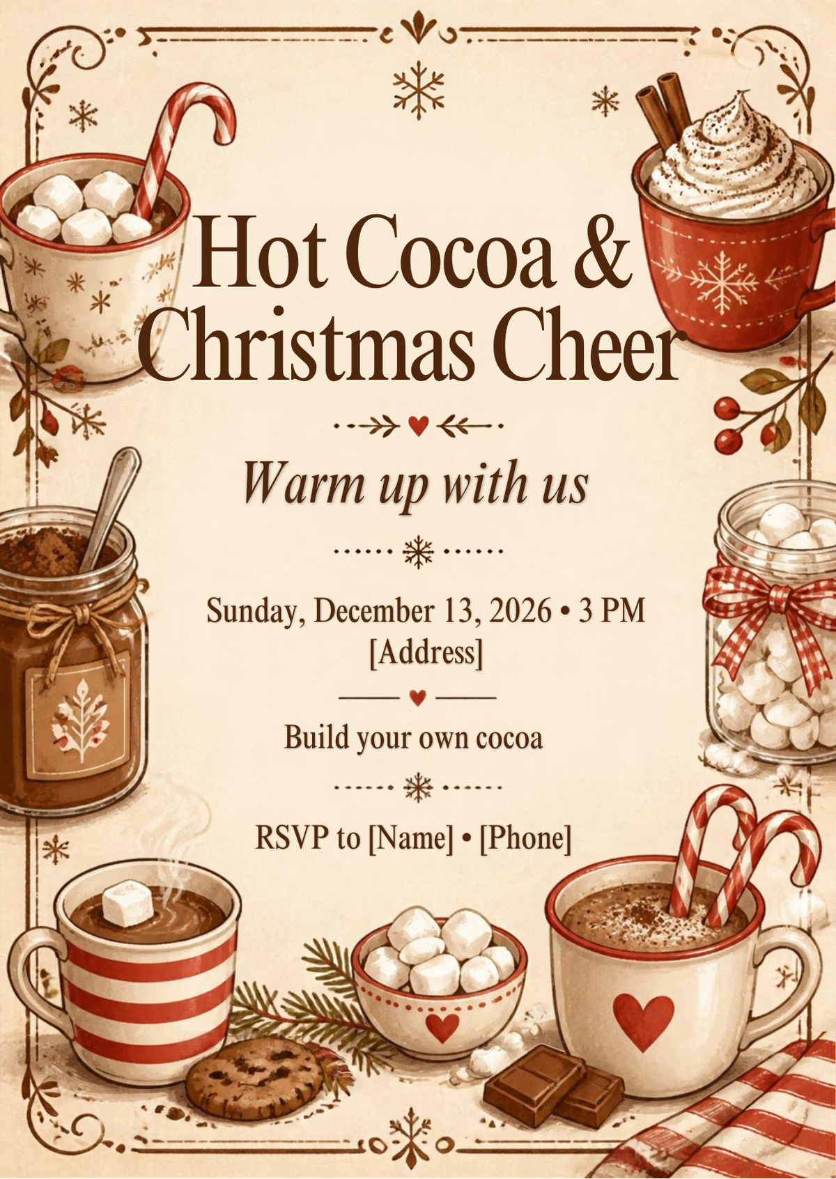 Hot Cocoa Bar Christmas Party Invitation – Editable Canva Template