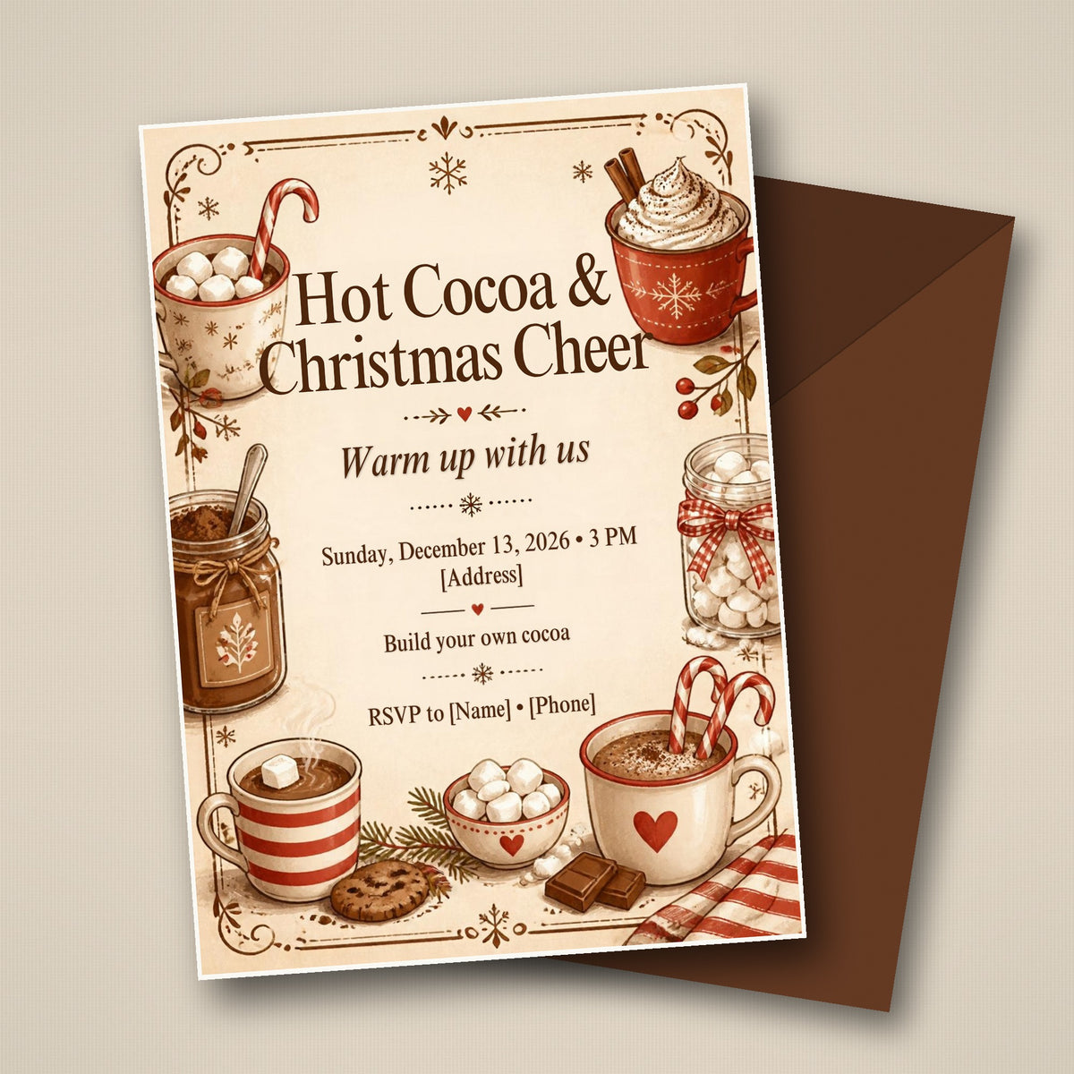 Hot Cocoa Bar Christmas Party Invitation – Editable Canva Template