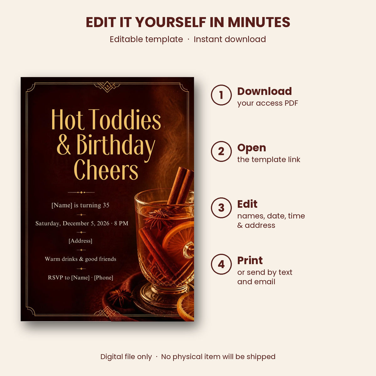 Hot Toddy Winter Birthday Party Invitation – Editable Canva Template