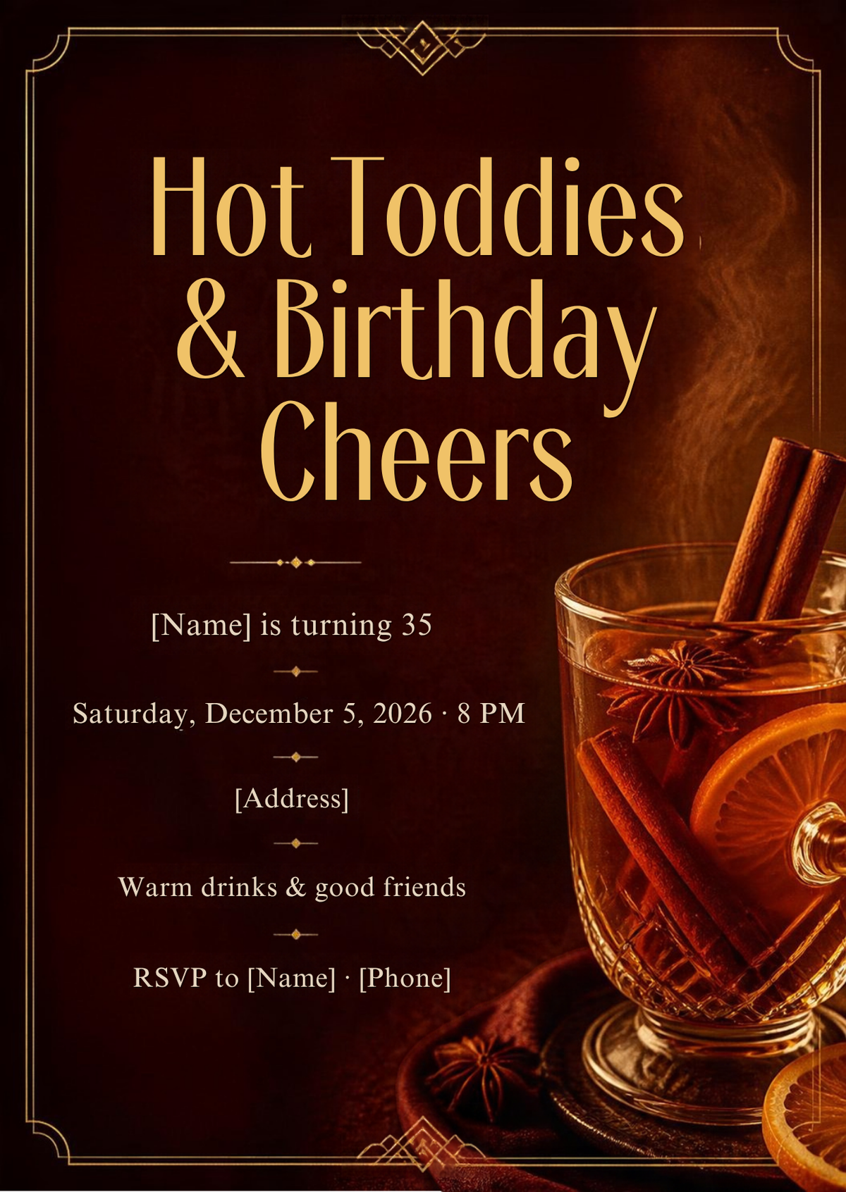 Hot Toddy Winter Birthday Party Invitation – Editable Canva Template