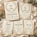 Ivory Bloom wedding invitation suite mockup – invitation, save the date, details, RSVP and thank you cards with gold laurel and roses