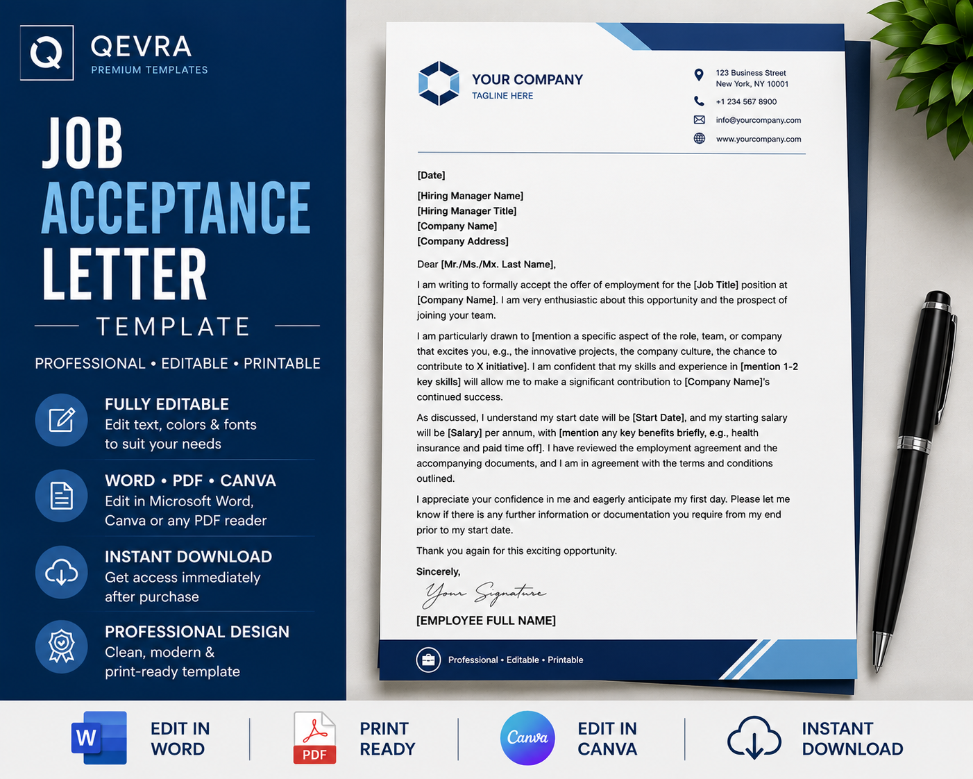 Job Acceptance Letter Template | Editable Word, PDF & Canva