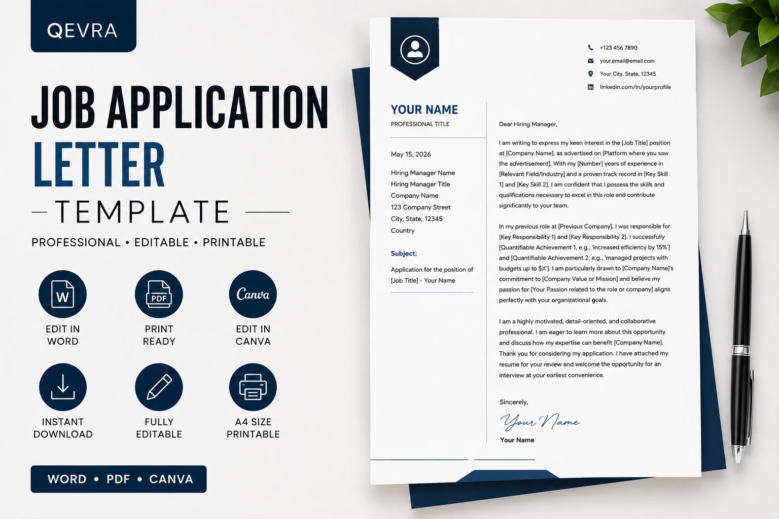 Job Application Letter Template | Editable Word, PDF & Canva
