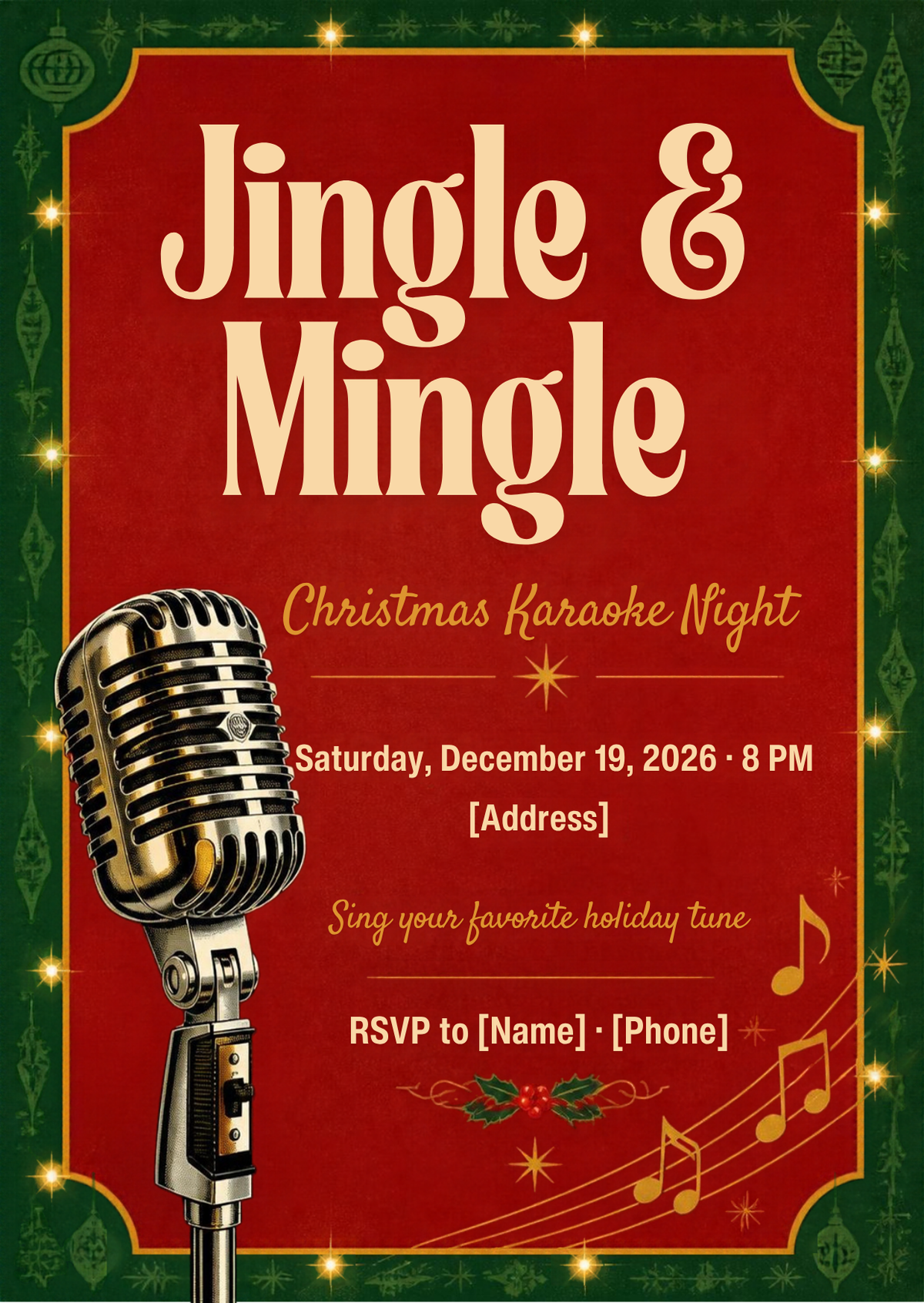 Jingle & Mingle Christmas Karaoke Night Invitation – Editable Canva Template