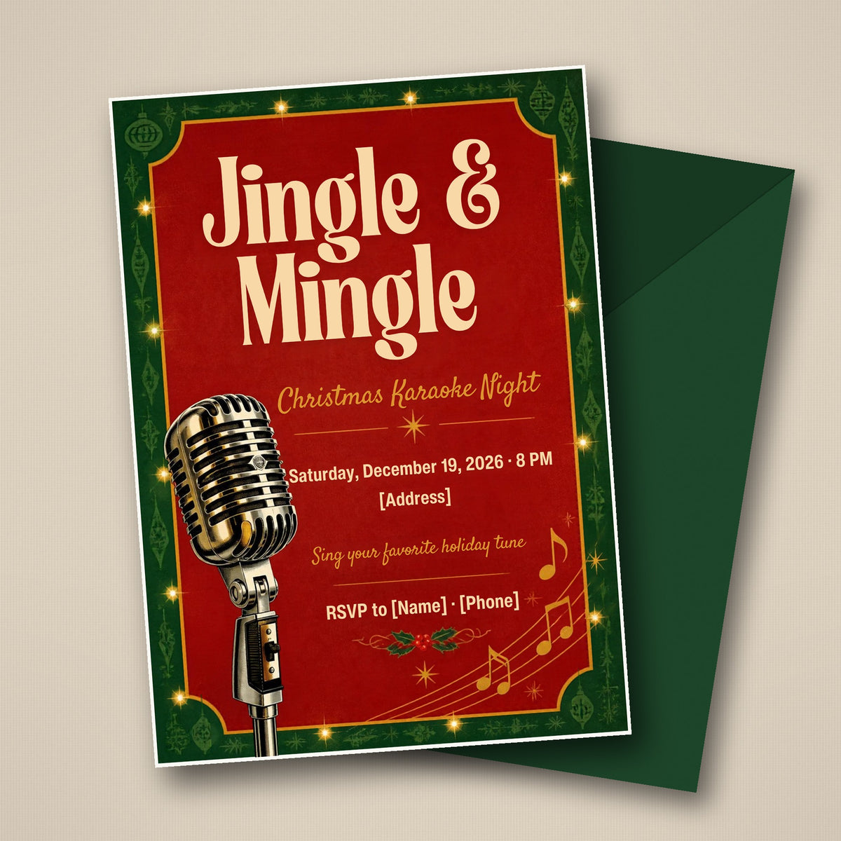Jingle & Mingle Christmas Karaoke Night Invitation – Editable Canva Template