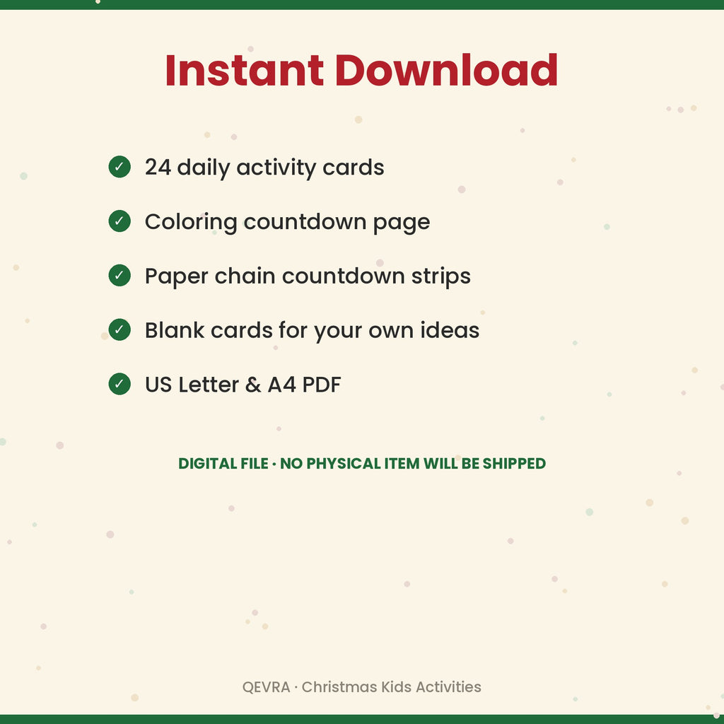 Christmas Countdown Calendar for Kids – 24 Daily Activity Cards, Coloring Countdown & Paper Chain Printable
