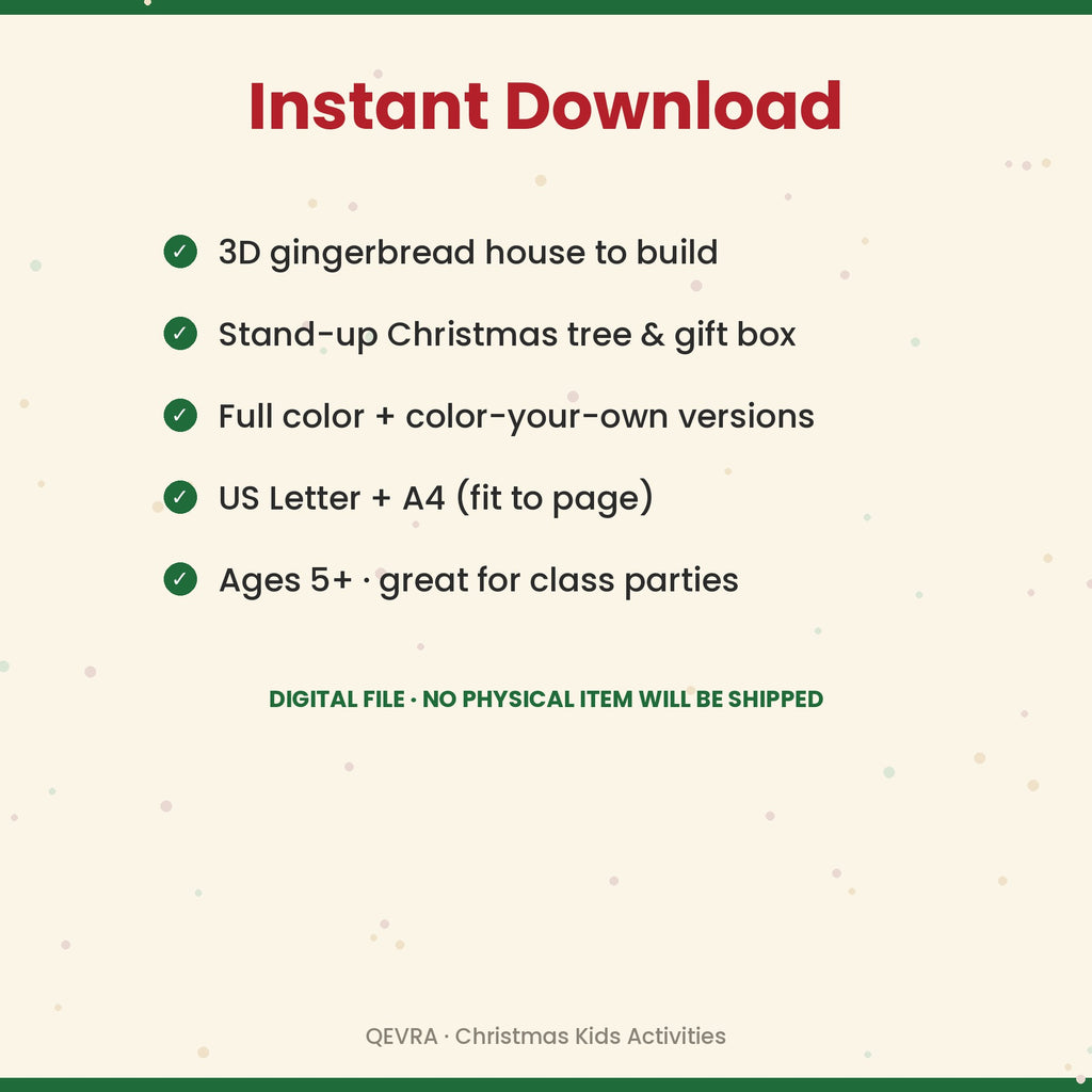 Christmas Paper Crafts for Kids – 3D Gingerbread House, Stand-Up Tree & Gift Box Printable