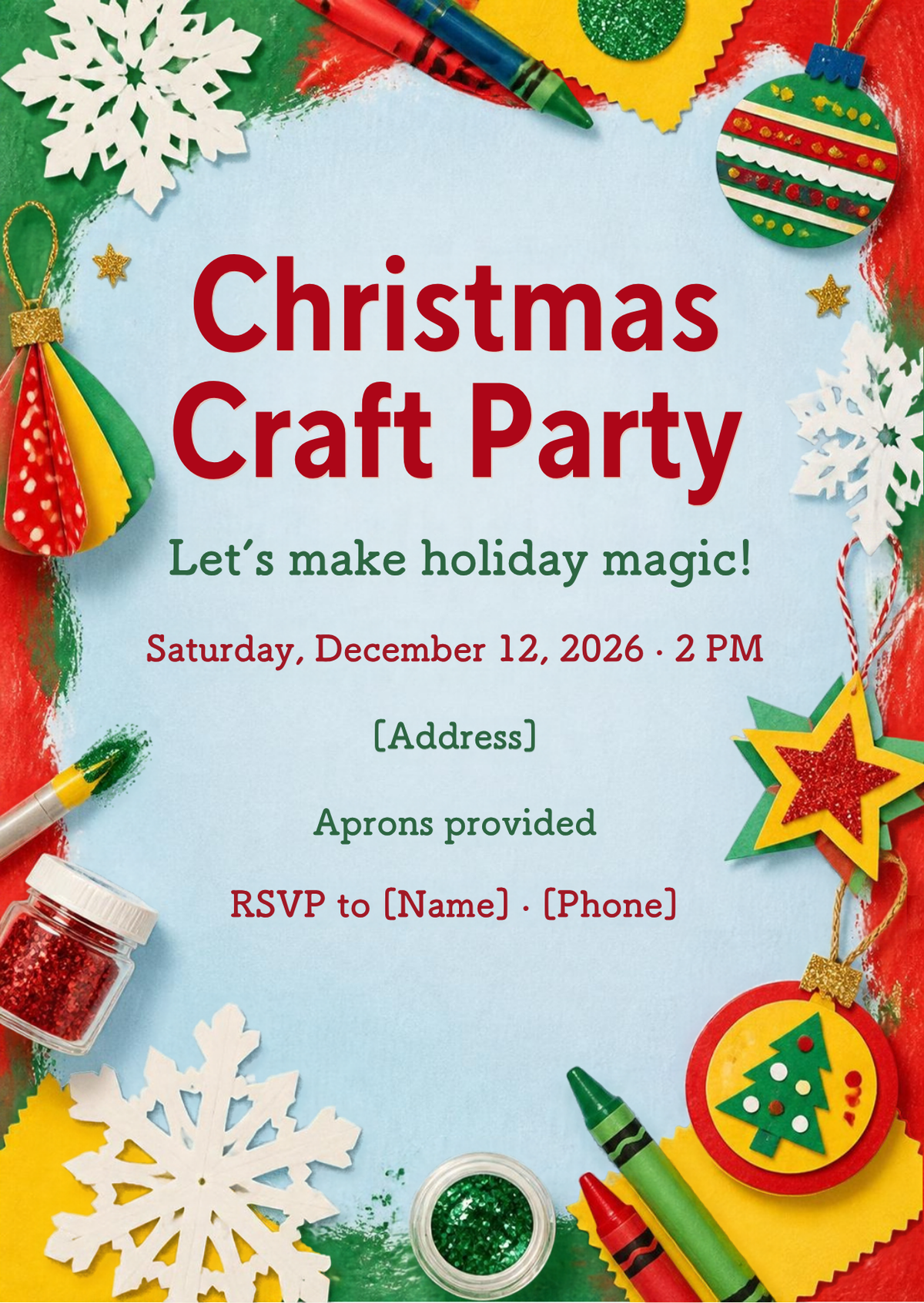 Kids Christmas Craft Party Invitation – Editable Canva Template