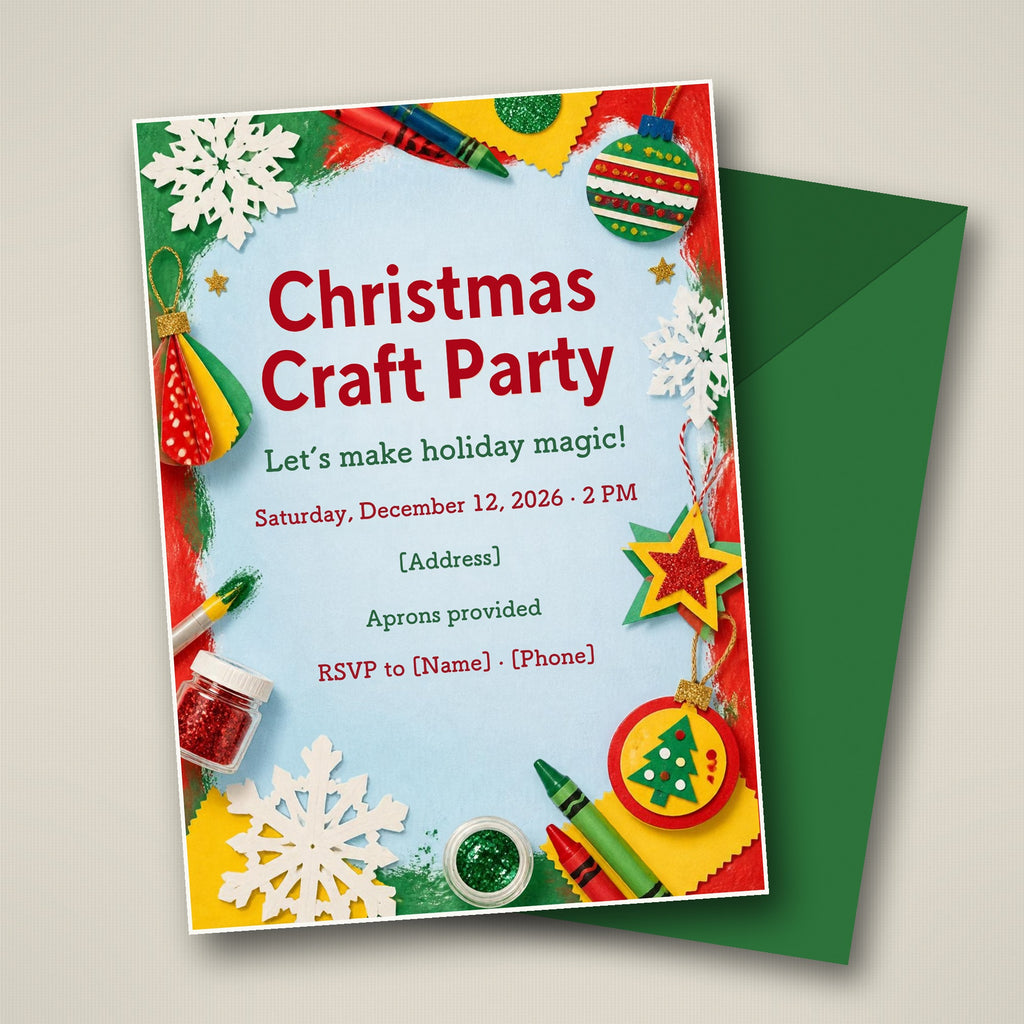 Kids Christmas Craft Party Invitation – Editable Canva Template