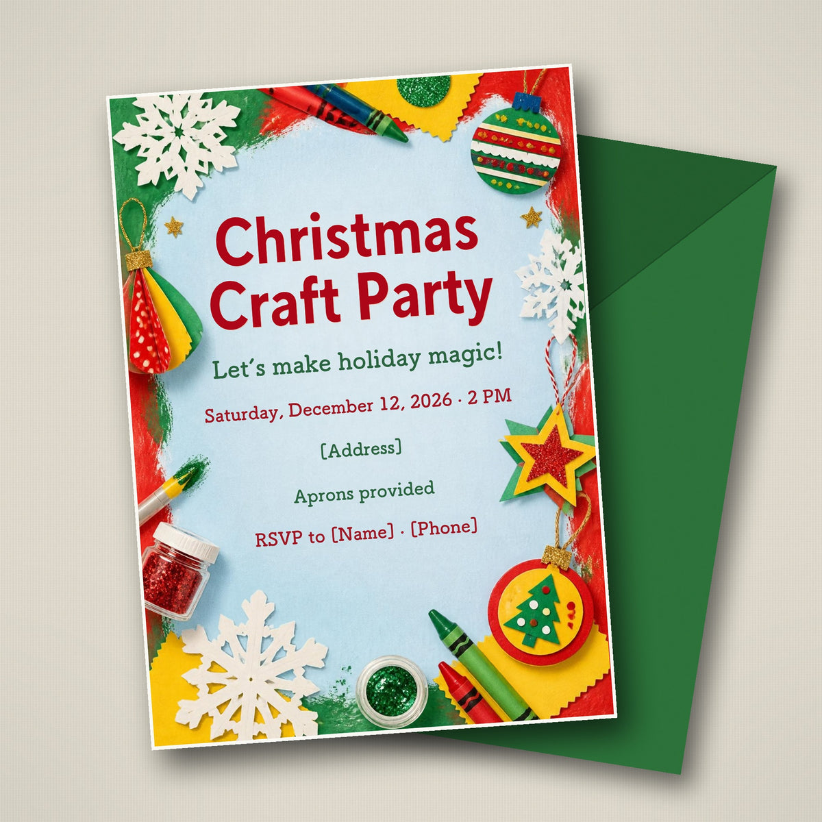 Kids Christmas Craft Party Invitation – Editable Canva Template