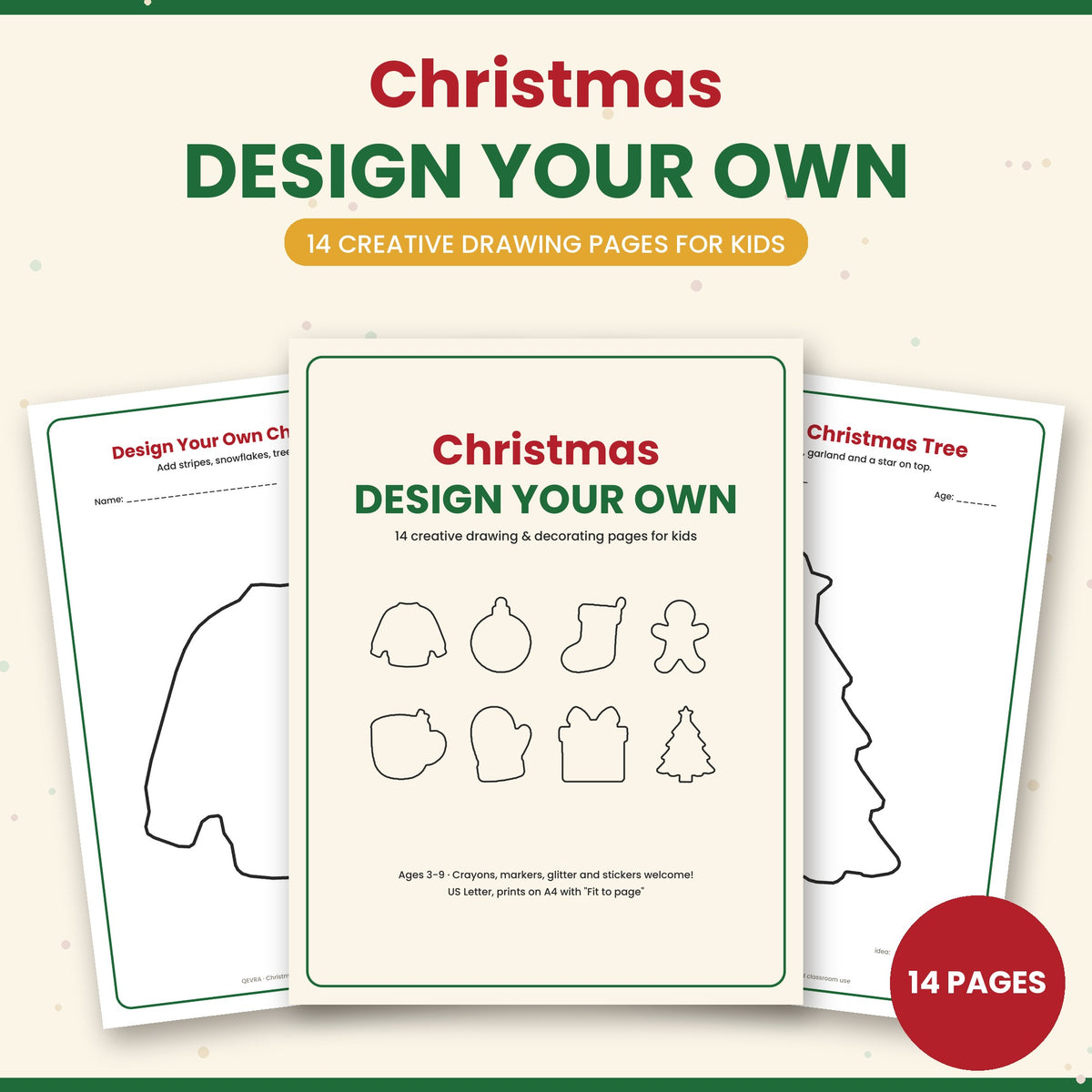 Christmas Design Your Own Activity Pages for Kids – 14 Printable Drawing & Decorating Sheets
