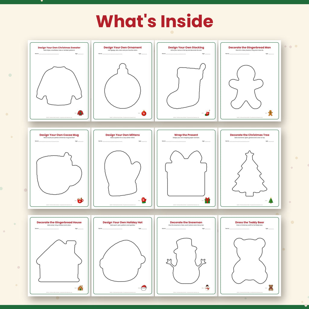Christmas Design Your Own Activity Pages for Kids – 14 Printable Drawing & Decorating Sheets