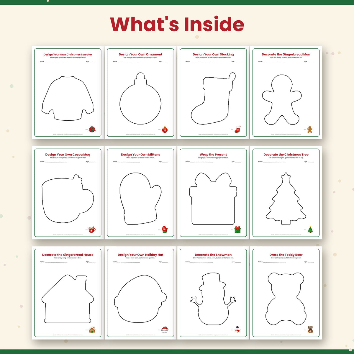 Christmas Design Your Own Activity Pages for Kids – 14 Printable Drawing & Decorating Sheets