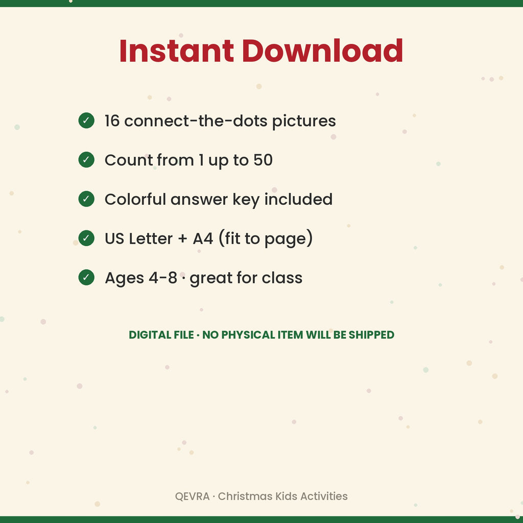 Christmas Dot-to-Dot for Kids – 16 Printable Connect the Dots Pages with Answer Key