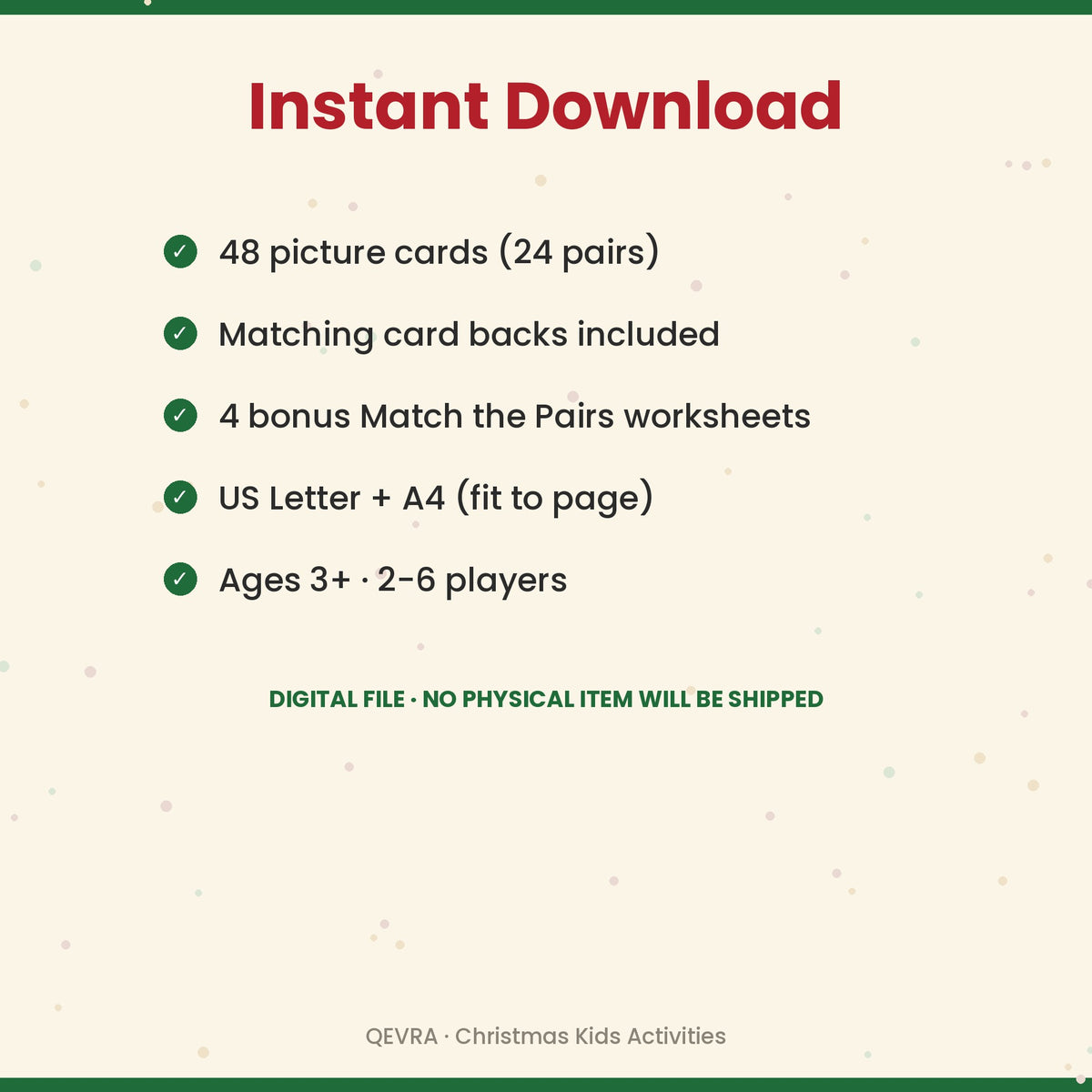 Christmas Memory Match Game for Kids – 48 Printable Picture Cards + Matching Worksheets