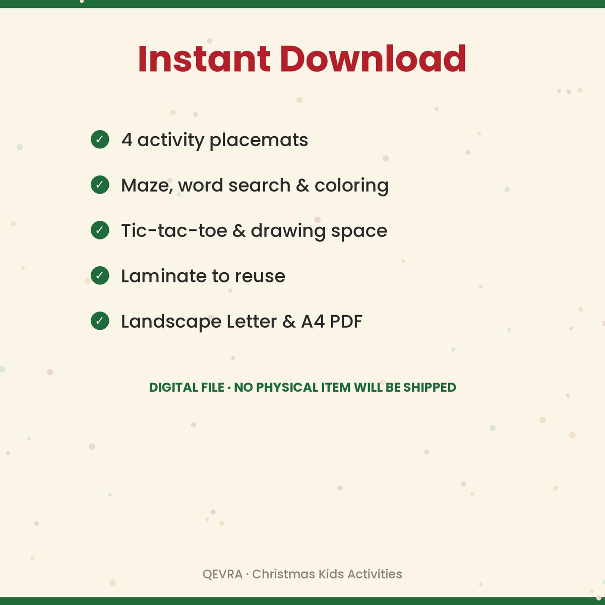 Christmas Activity Placemats for Kids – 4 Printable Mats with Maze, Word Search & Coloring