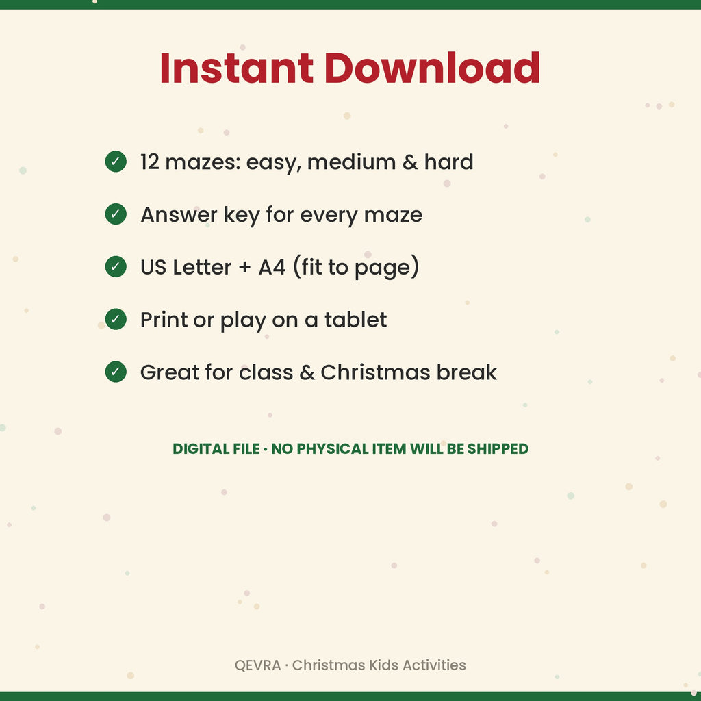 Christmas Mazes for Kids – 12 Printable Holiday Mazes, 3 Levels with Answer Keys