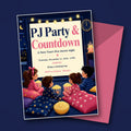 Kids PJ Party & Countdown New Year's Eve Movie Night Invitation – Editable Canva Template