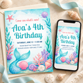 Mermaid birthday party invitation mockup – editable under the sea Canva template, 5x7