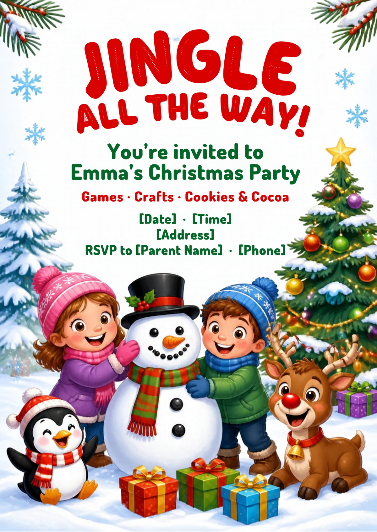 Kids Christmas Party Invitation – Editable Canva Template