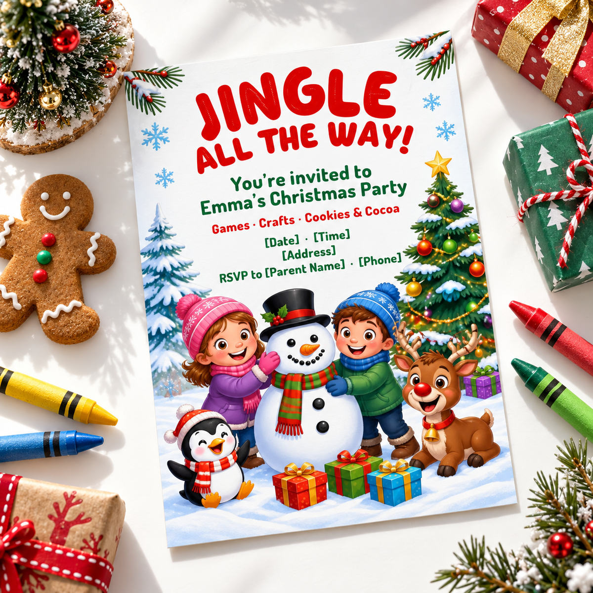 Kids Christmas Party Invitation – Editable Canva Template
