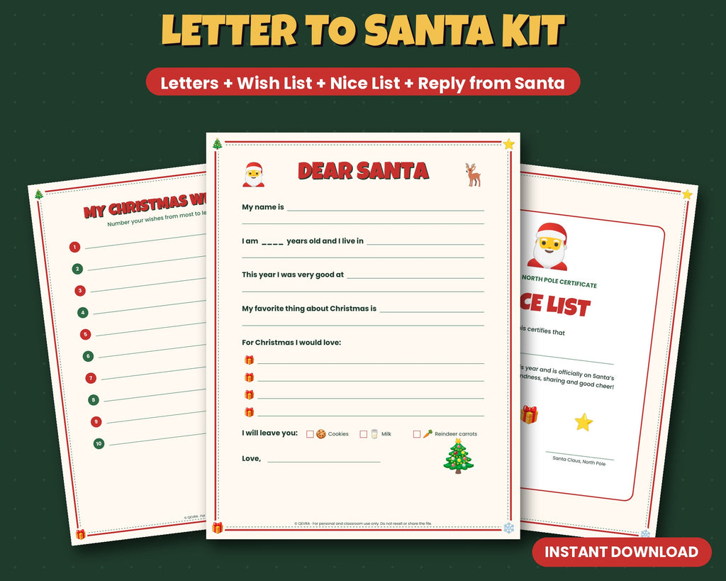 Letter to Santa Kit – Wish List, Nice List & Reply from Santa