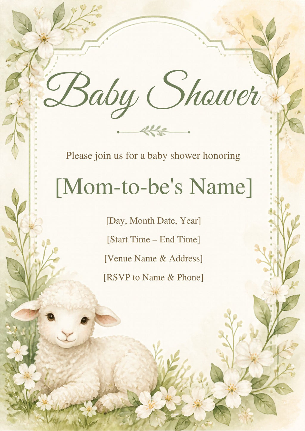 Little Lamb Baby Shower Invitation – Fillable PDF & Editable Canva Template